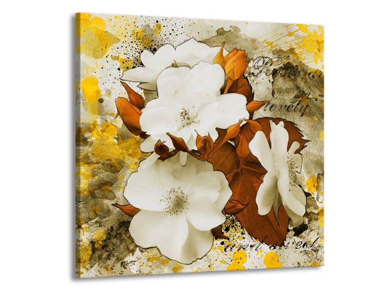 Canvas schilderij Bloem | Wit, Bruin, Geel | 70x70cm 1Luik