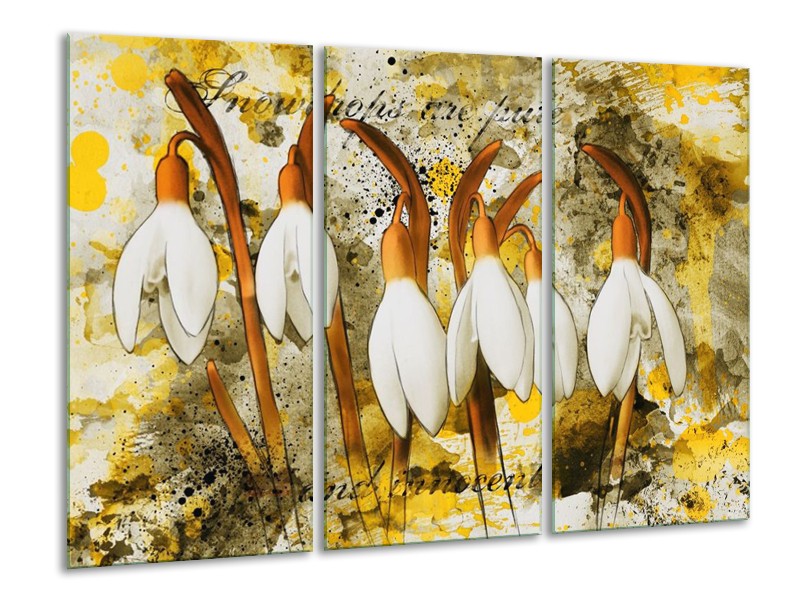 Canvas schilderij Bloem | Wit, Bruin, Geel | 120x80cm 3Luik