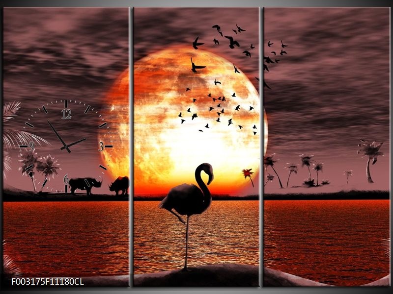 Klok schilderij Natuur | Geel, Rood, Zwart | 111x80cm 3Luik