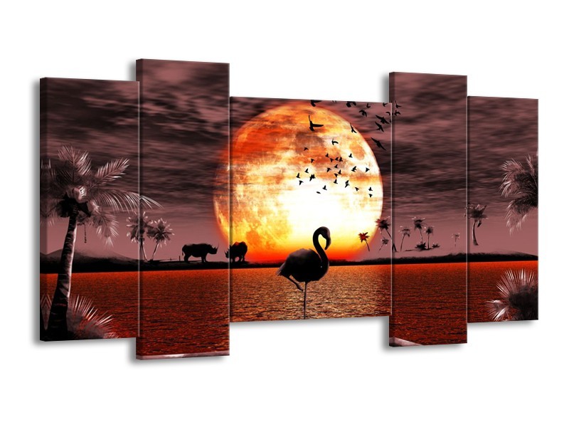 Canvas schilderij Natuur | Geel, Rood, Zwart | 120x65 5Luik