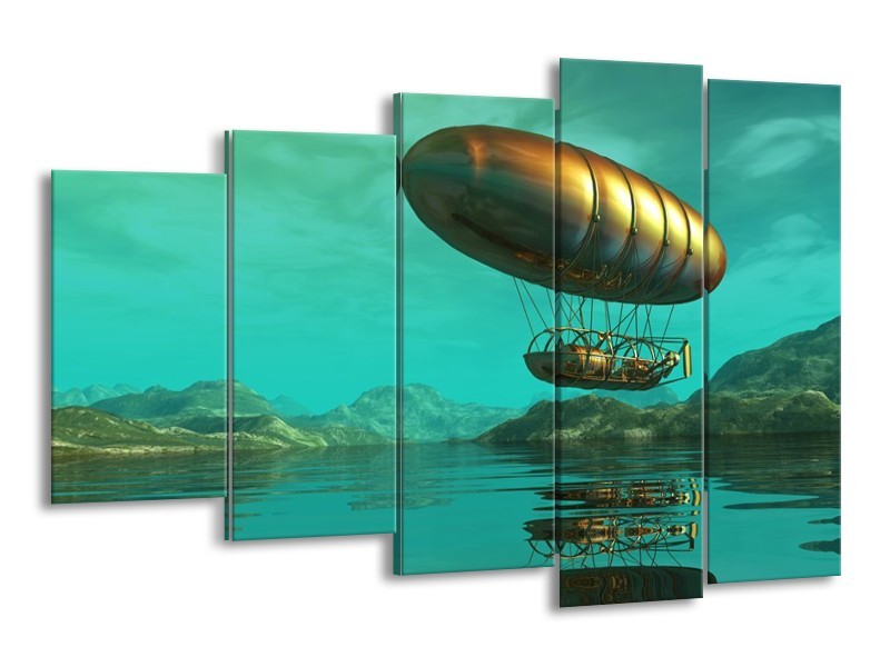 Canvas schilderij Abstract | Blauw, Groen, Geel | 150x100cm 5Luik
