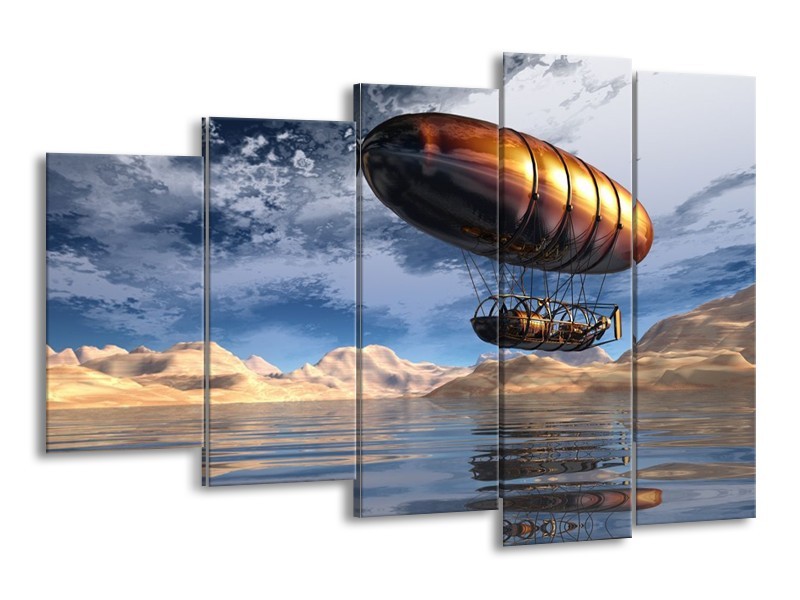 Canvas schilderij Abstract | Blauw, Bruin, Wit | 150x100cm 5Luik