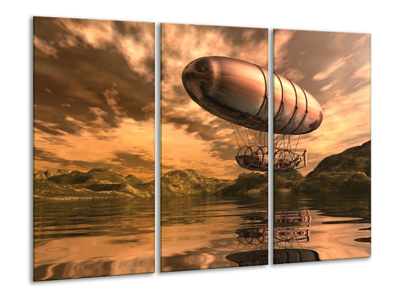 Canvas schilderij Abstract | Goud, Bruin, Geel | 120x80cm 3Luik