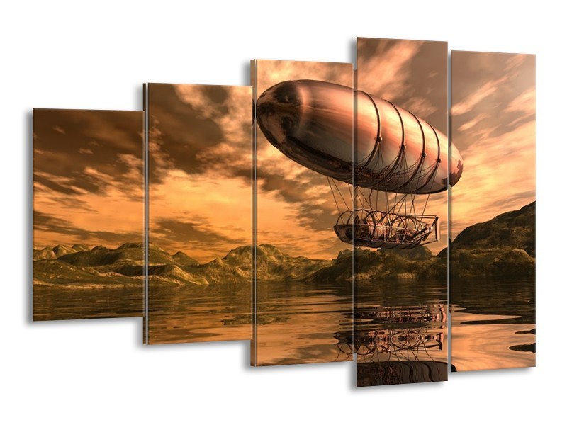Canvas schilderij Abstract | Goud, Bruin, Geel | 150x100cm 5Luik