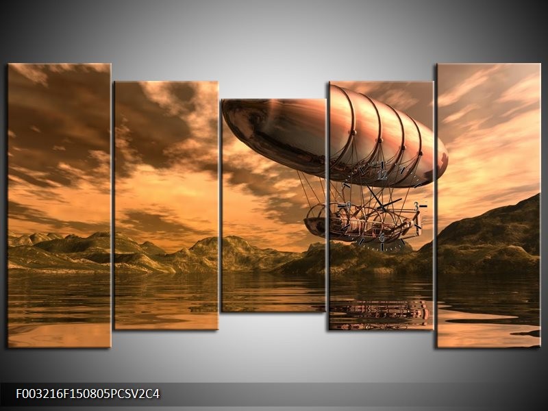 Klok schilderij Abstract | Goud, Bruin, Geel | 150x80cm 5Luik