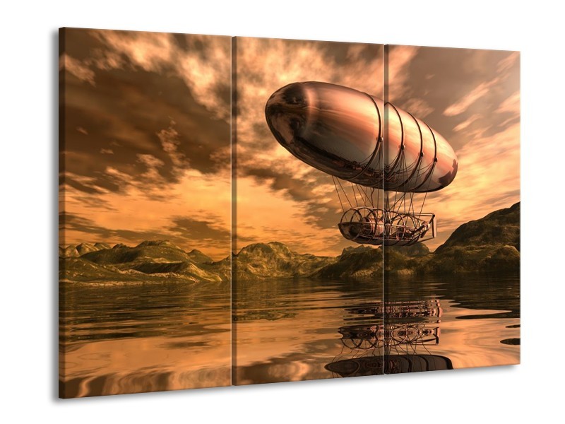 Canvas schilderij Abstract | Goud, Bruin, Geel | 90x60cm 3Luik