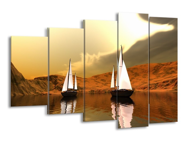 Canvas schilderij Zeilboot | Bruin, Wit, Grijs | 150x100cm 5Luik