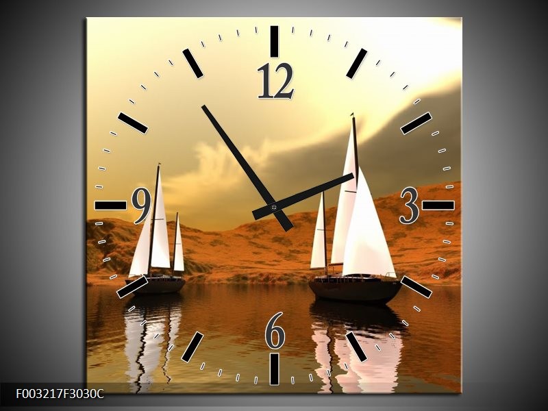 Klok schilderij Zeilboot | Bruin, Wit, Grijs | 30x30cm 1Luik