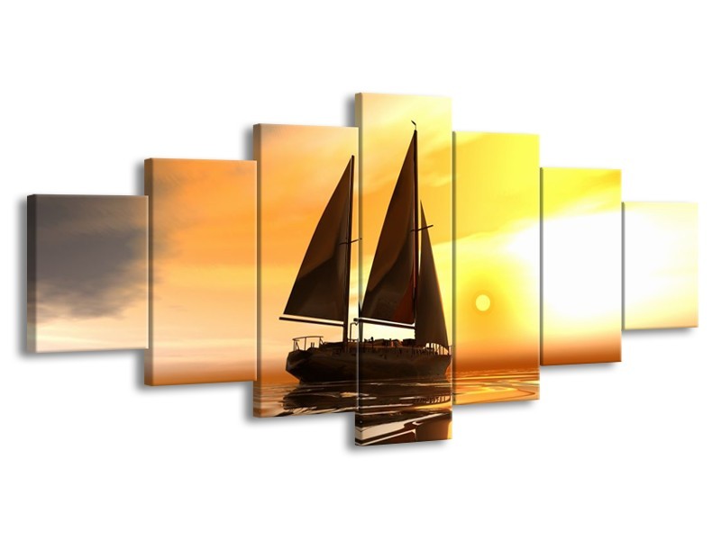 Glas schilderij Zeilboot | Geel, Bruin, Wit | 210x100cm 7Luik