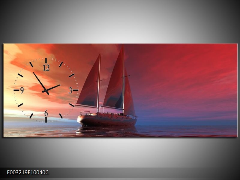 Klok schilderij Zeilboot | Rood, Blauw, Geel | 100x40cm 1Luik