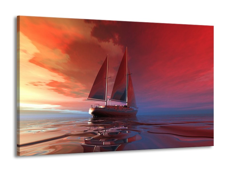 Canvas schilderij Zeilboot | Rood, Blauw, Geel | 140x90cm 1Luik