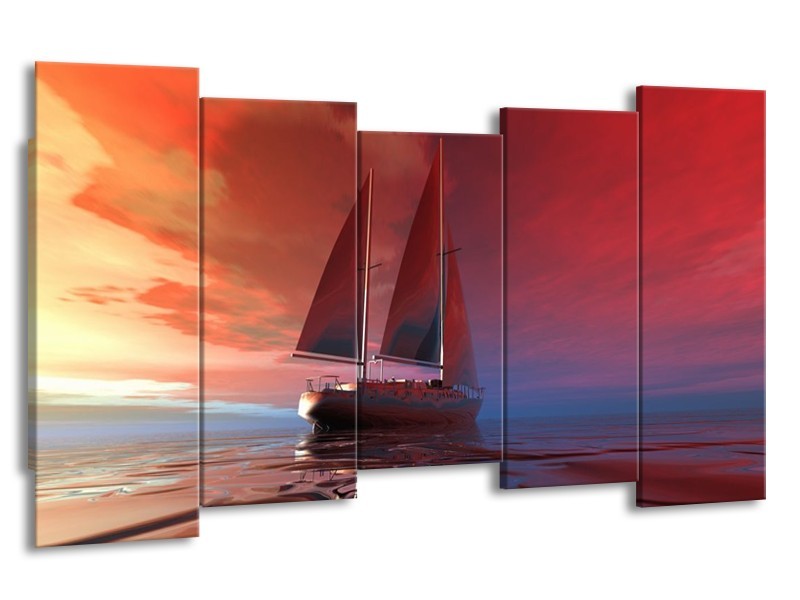 Canvas schilderij Zeilboot | Rood, Blauw, Geel | 150x80cm 5Luik