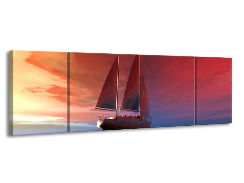 Canvas schilderij Zeilboot | Rood, Blauw, Geel | 170x50cm 3Luik