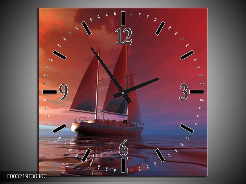 Klok schilderij Zeilboot | Rood, Blauw, Geel | 30x30cm 1Luik