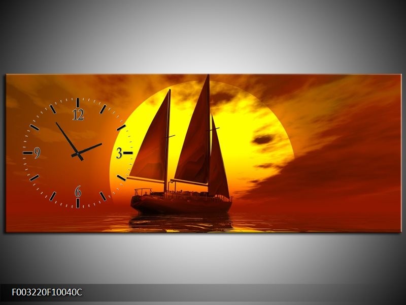 Klok schilderij Zeilboot | Geel, Rood, Bruin | 100x40cm 1Luik