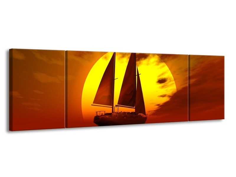 Glas schilderij Zeilboot | Geel, Rood, Bruin | 170x50cm 3Luik