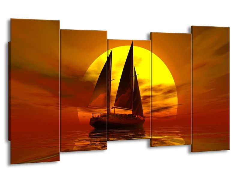 Canvas schilderij Zeilboot | Geel, Rood, Bruin | 150x80cm 5Luik