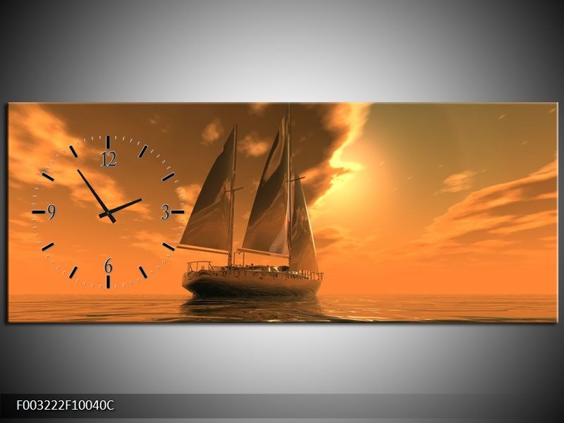 Klok schilderij Zeilboot | Bruin, Geel, Grijs | 100x40cm 1Luik