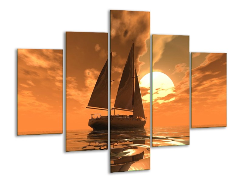 Glas schilderij Zeilboot | Bruin, Geel, Grijs | 100x70cm 5Luik