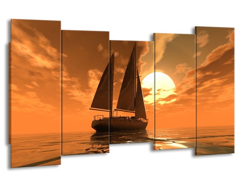 Glas schilderij Zeilboot | Bruin, Geel, Grijs | 150x80cm 5Luik