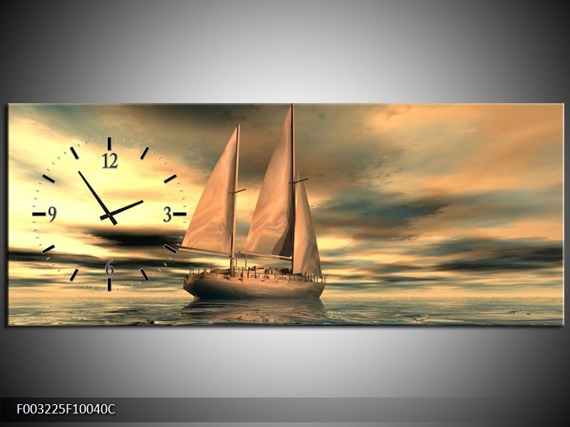 Klok schilderij Zeilboot | Geel, Wit, Grijs | 100x40cm 1Luik