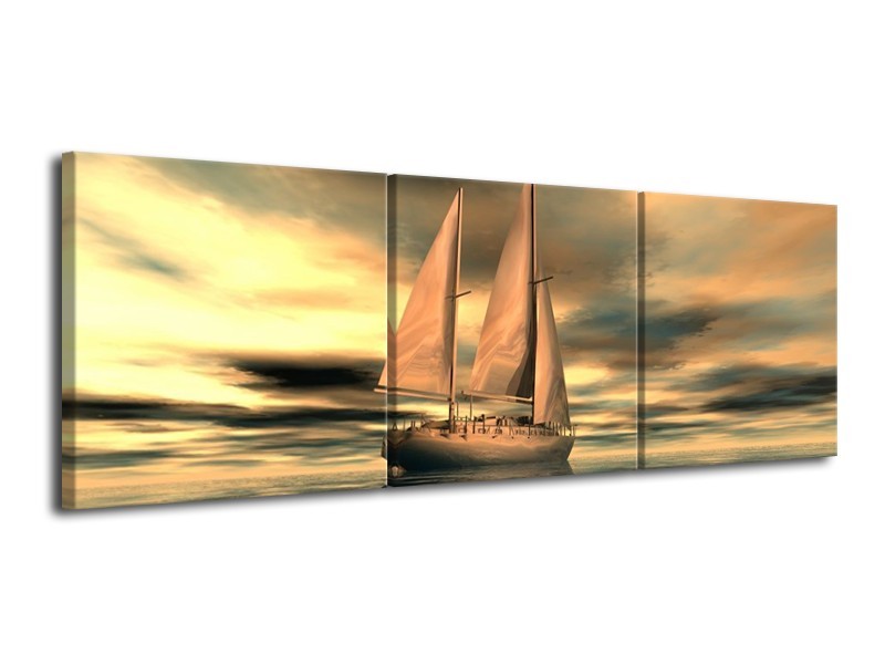Canvas schilderij Zeilboot | Geel, Wit, Grijs | 120x40cm 3Luik