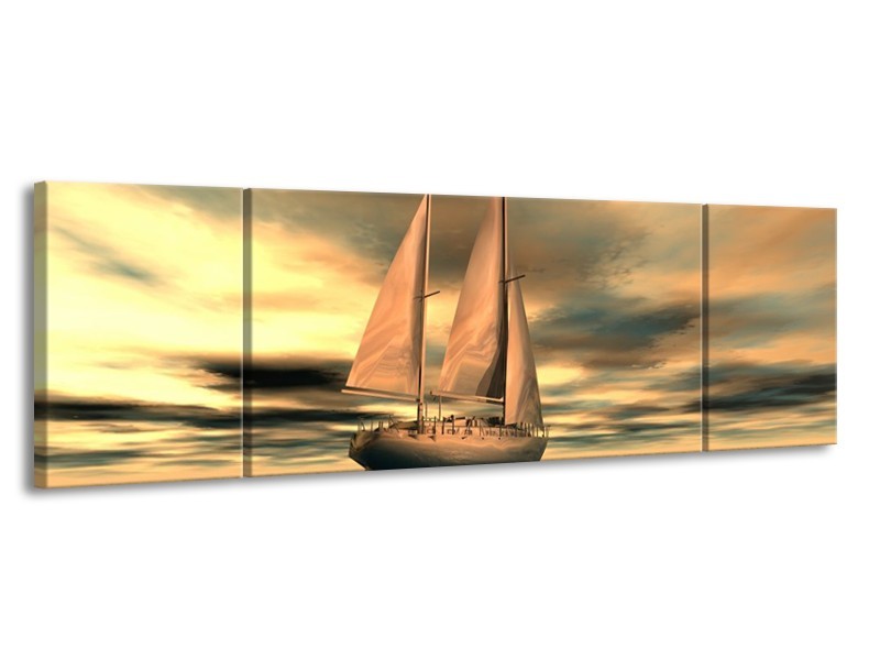Glas schilderij Zeilboot | Geel, Wit, Grijs | 170x50cm 3Luik