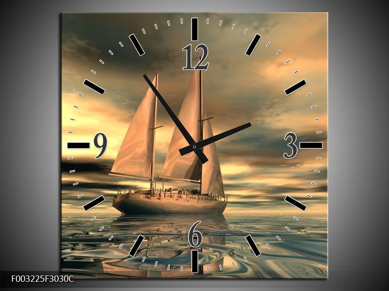 Klok schilderij Zeilboot | Geel, Wit, Grijs | 30x30cm 1Luik