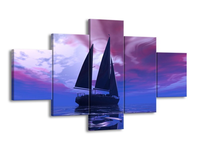 Canvas schilderij Zeilboot | Blauw, Paars, Zwart | 125x70cm 5Luik