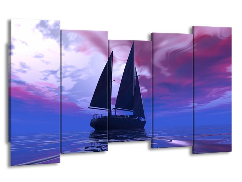 Canvas schilderij Zeilboot | Blauw, Paars, Zwart | 150x80cm 5Luik