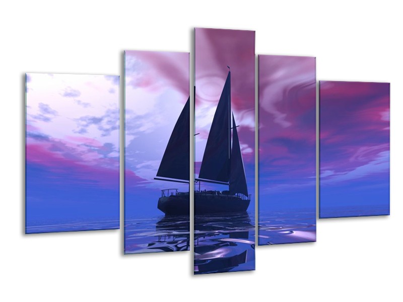 Glas schilderij Zeilboot | Blauw, Paars, Zwart | 170x100cm 5Luik