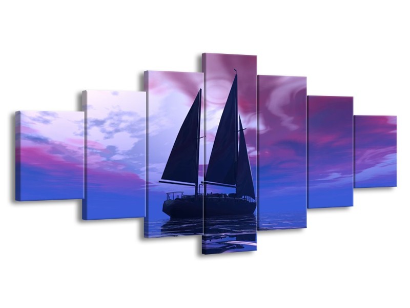 Glas schilderij Zeilboot | Blauw, Paars, Zwart | 210x100cm 7Luik