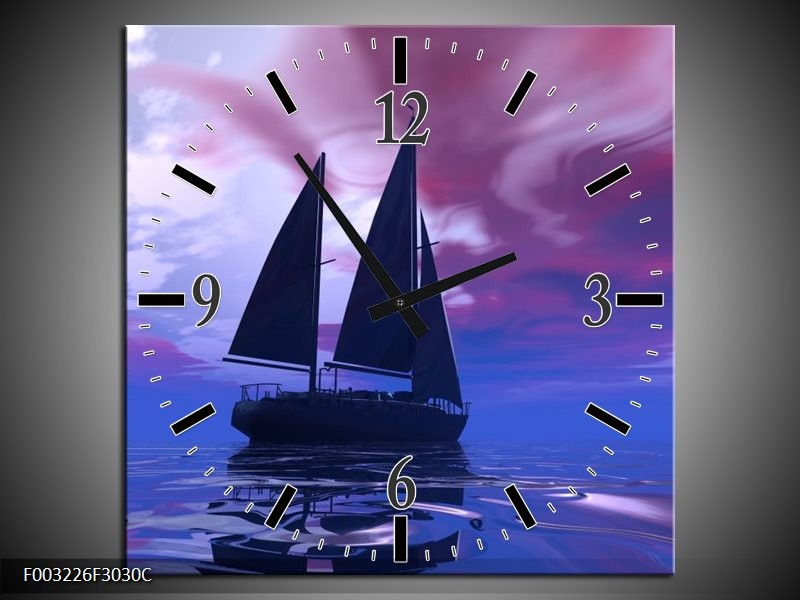 Klok schilderij Zeilboot | Blauw, Paars, Zwart | 30x30cm 1Luik