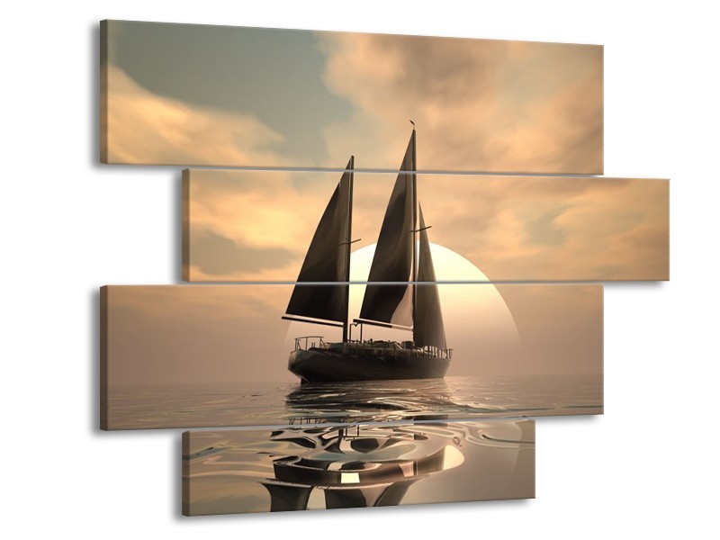 Canvas schilderij Zeilboot | Wit, Grijs, Bruin | 115x85cm 4Luik