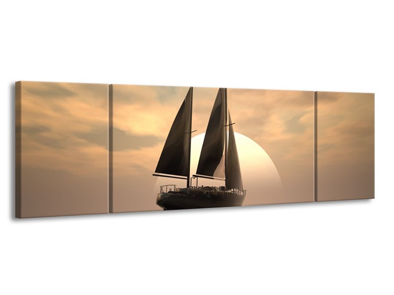 Glas schilderij Zeilboot | Wit, Grijs, Bruin | 170x50cm 3Luik