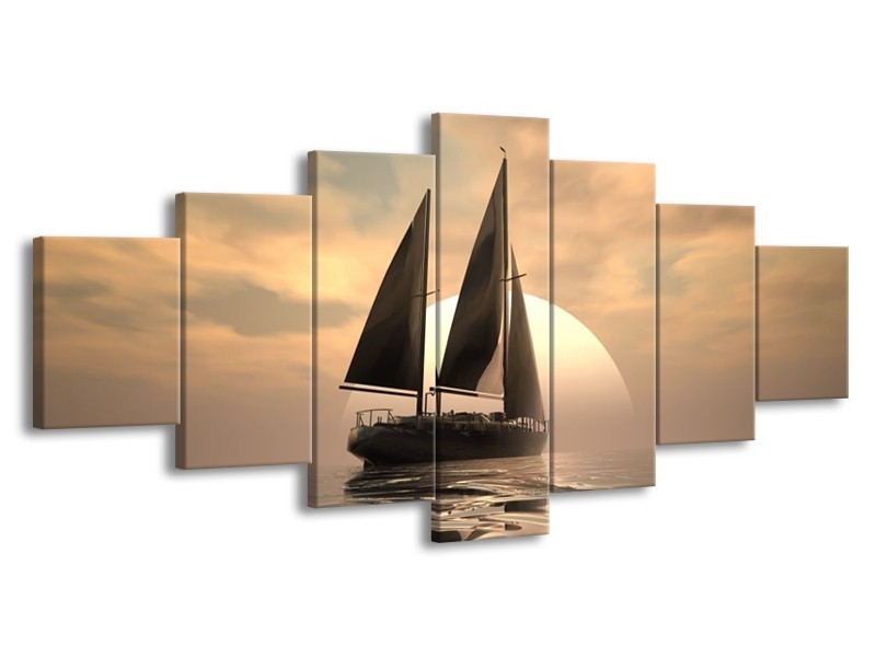 Glas schilderij Zeilboot | Wit, Grijs, Bruin | 210x100cm 7Luik