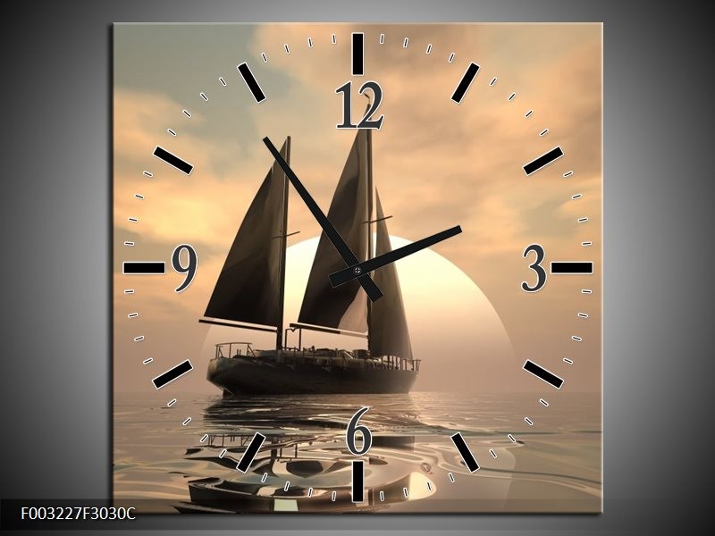Klok schilderij Zeilboot | Wit, Grijs, Bruin | 30x30cm 1Luik