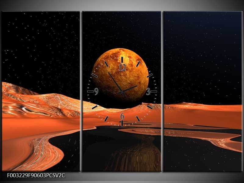 Klok schilderij Natuur | Rood, Zwart, Oranje | 90x60cm 3Luik