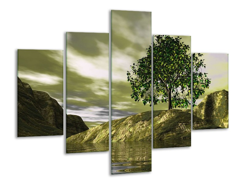 Canvas schilderij Natuur | Groen, Grijs, Wit | 100x70cm 5Luik