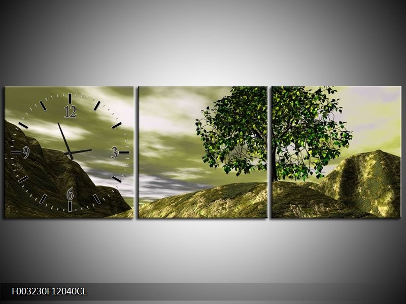 Klok schilderij Natuur | Groen, Grijs, Wit | 120x40cm 3Luik