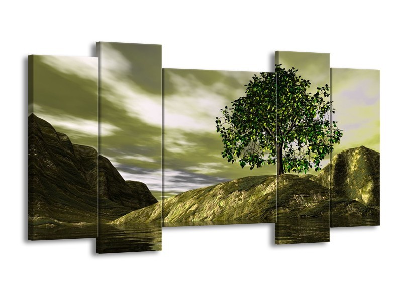 Canvas schilderij Natuur | Groen, Grijs, Wit | 120x65 5Luik