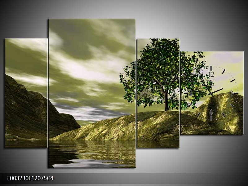 Klok schilderij Natuur | Groen, Grijs, Wit | 120x75cm 4Luik