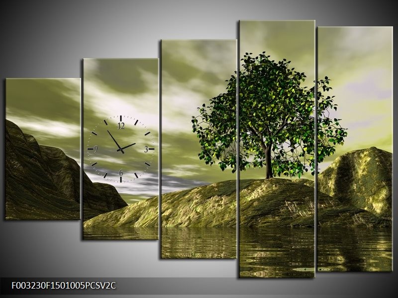 Klok schilderij Natuur | Groen, Grijs, Wit | 150x100cm 5Luik