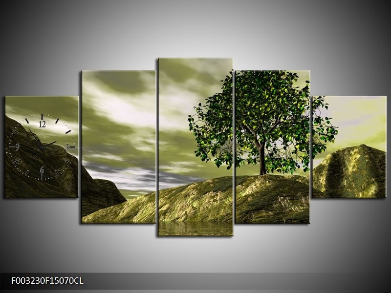Klok schilderij Natuur | Groen, Grijs, Wit | 150x70cm 5Luik