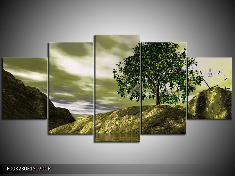 Klok schilderij Natuur | Groen, Grijs, Wit | 150x70cm 5Luik