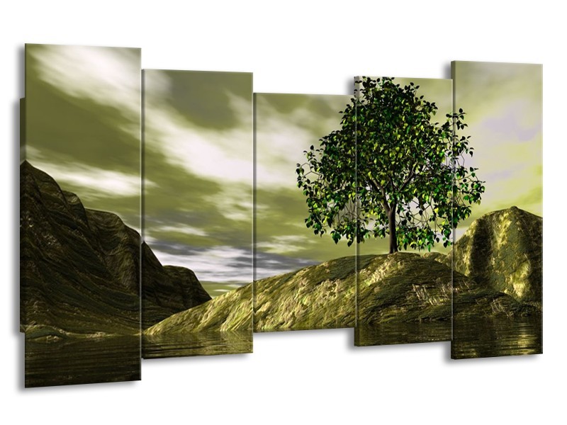 Canvas schilderij Natuur | Groen, Grijs, Wit | 150x80cm 5Luik