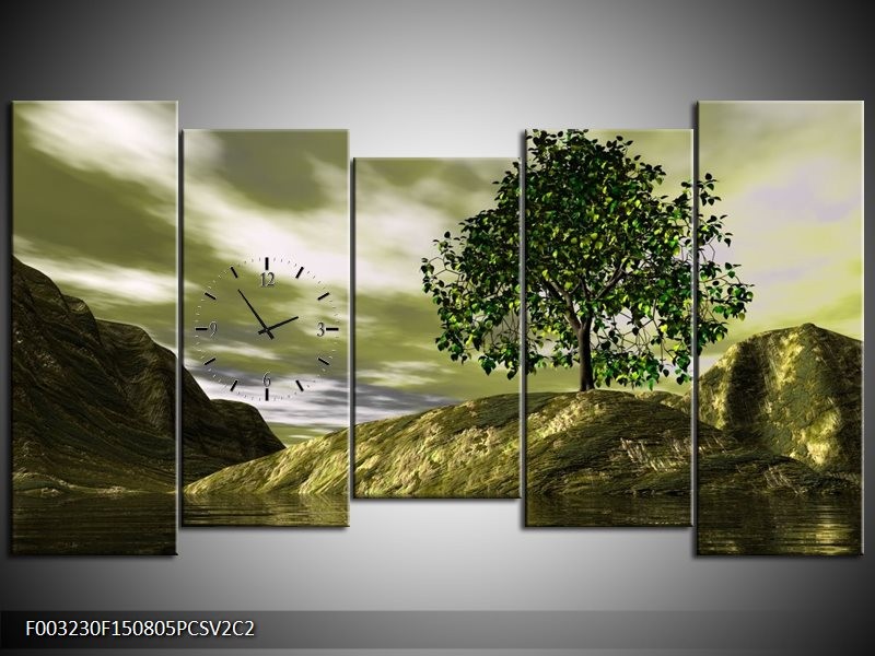 Klok schilderij Natuur | Groen, Grijs, Wit | 150x80cm 5Luik