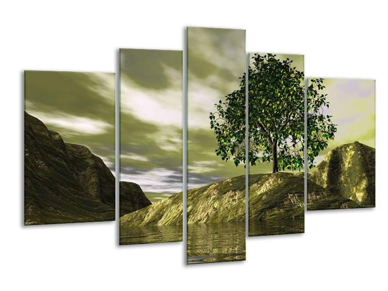 Canvas schilderij Natuur | Groen, Grijs, Wit | 170x100cm 5Luik