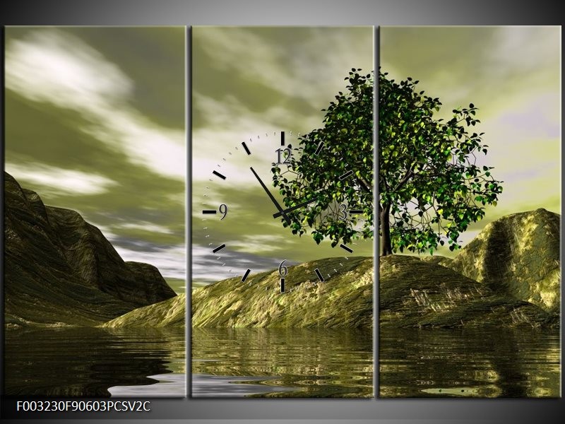 Klok schilderij Natuur | Groen, Grijs, Wit | 90x60cm 3Luik