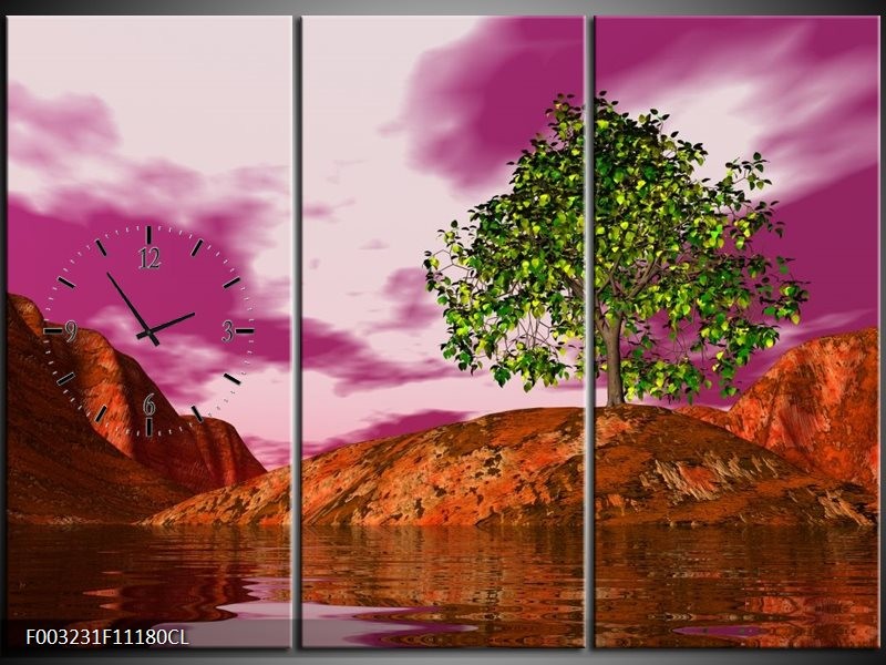 Klok schilderij Natuur | Groen, Paars, Roze | 111x80cm 3Luik